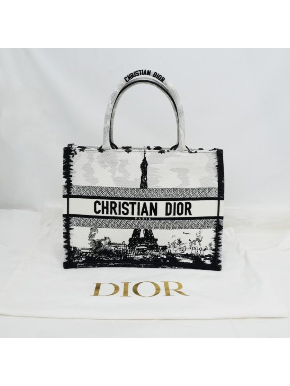 Christian Dior Book Tote Eiffel Tower Monotone Black And White Handbag - Picture 10 of 10